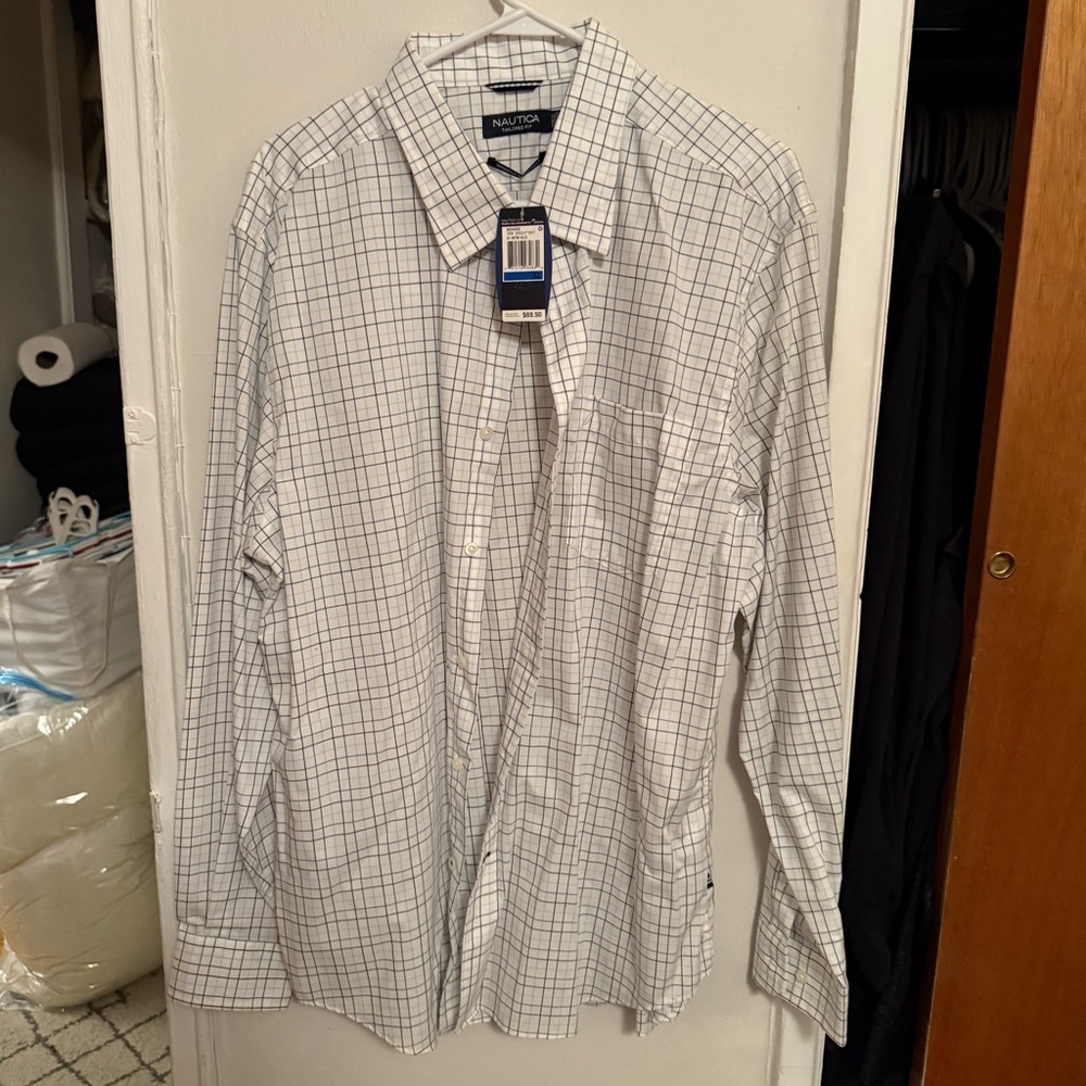 Nautica Men's White and Black Checkered Shirt